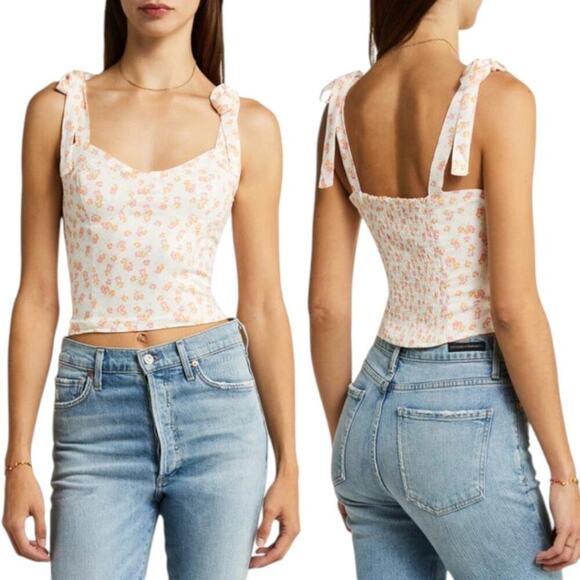 bp Tops - Bp Floral Tie Strap Corset In White Orange Print Size Large NWOT $29 MSRP